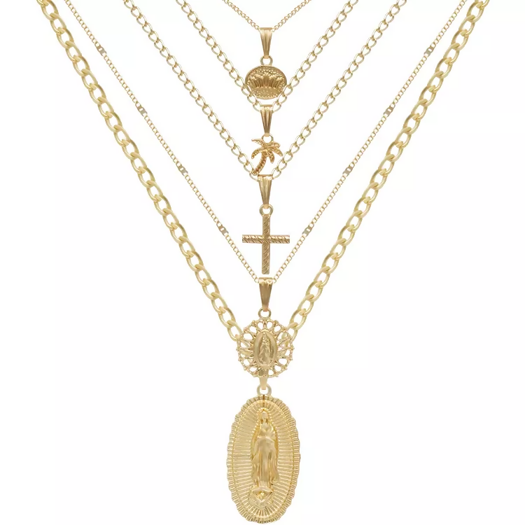 Golden Glamour & Pearls: 5 Layer Zeus Chain Necklace Set of 2