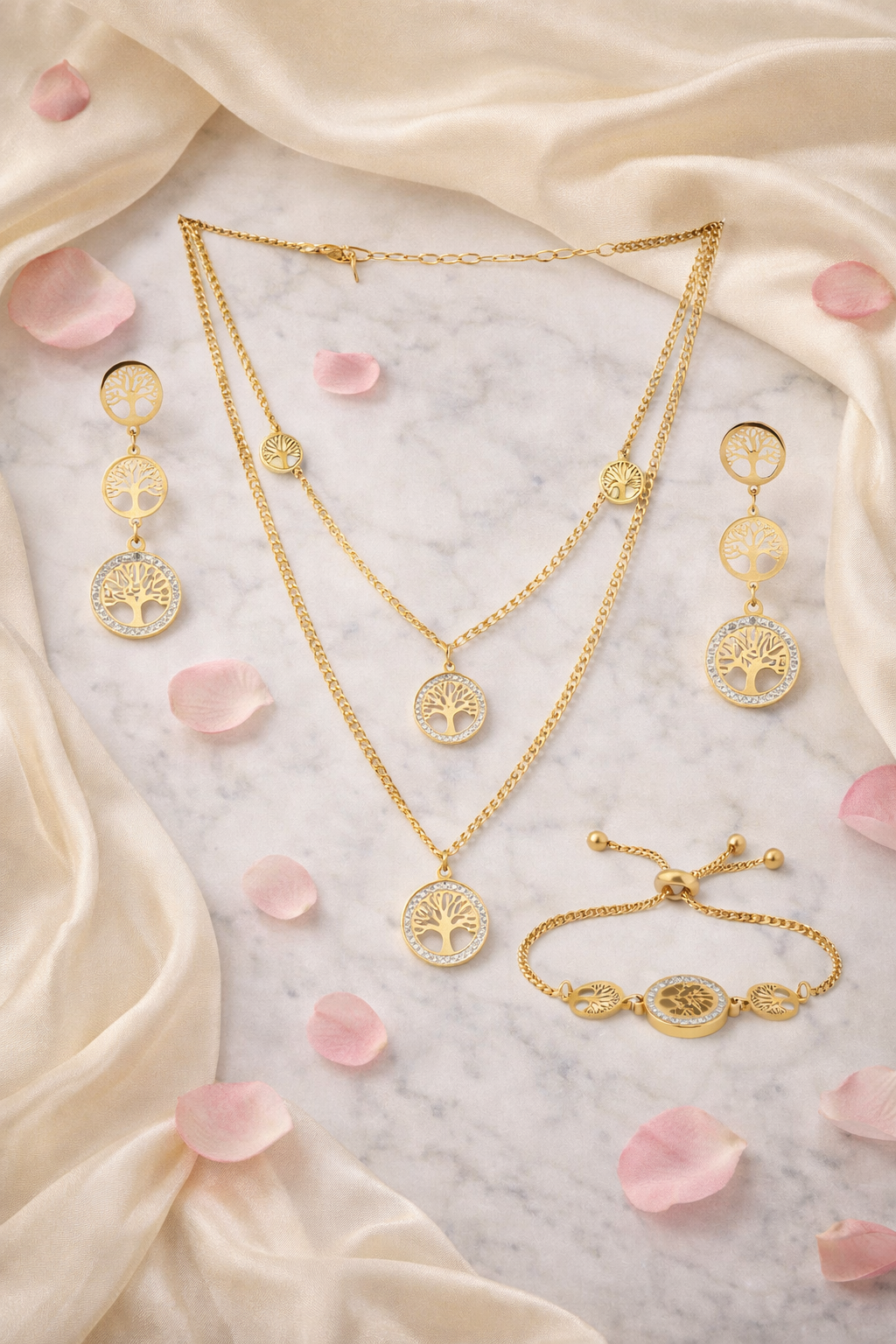 Jazz and Sizzle Gold Finish Tree of Life Combo Set ‚Äì Necklace, Earrings & Bracelet