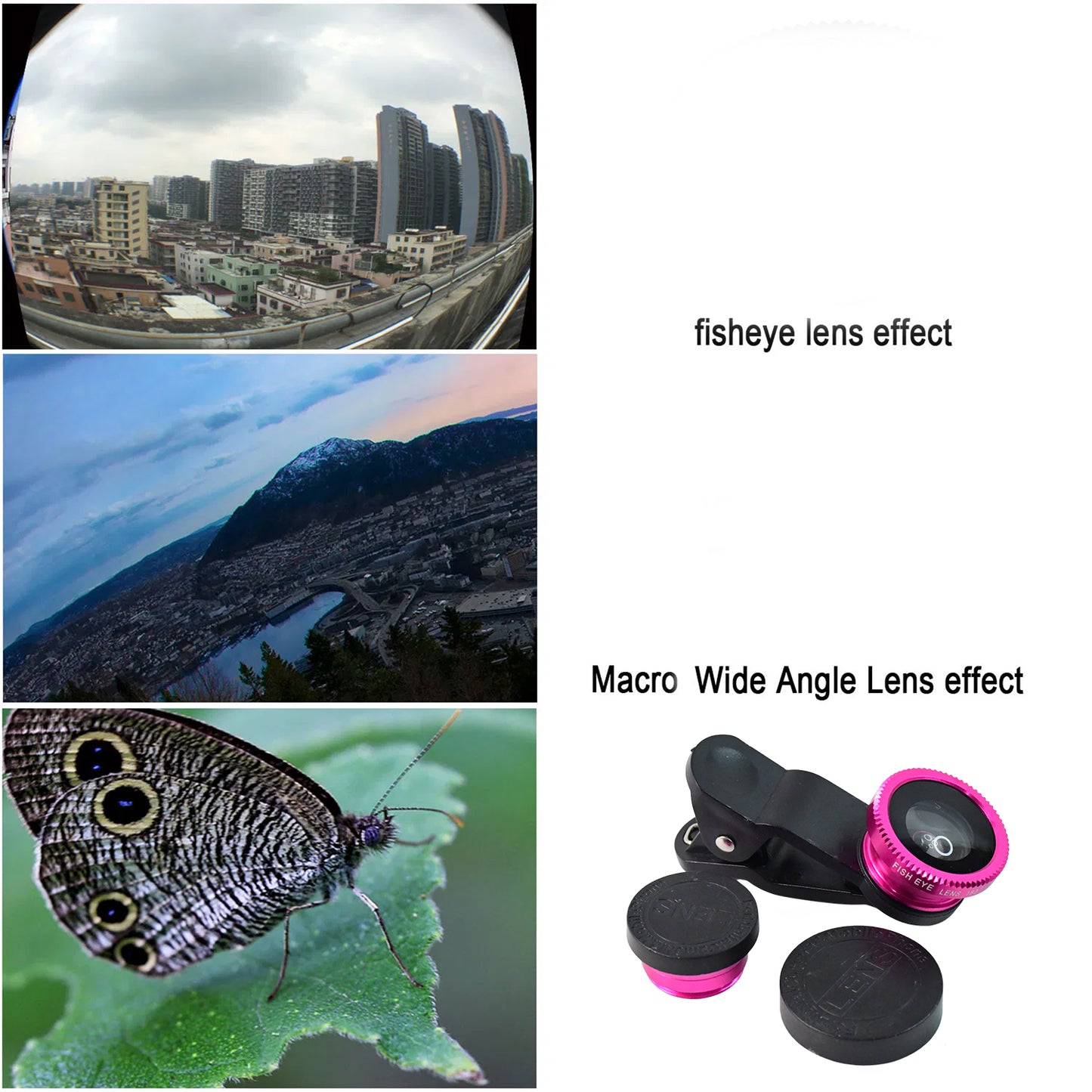 Universal Clip-On Mobile Camera Lens Set with Wide Angle, Macro & Fisheye Photography Kit with Lens Covers & Carry Pouch for Smartphones and Tablets (1 Set)
