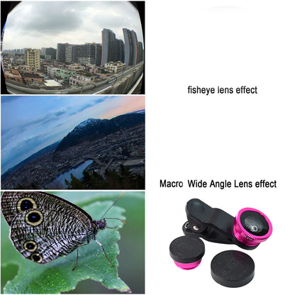 Universal Clip-On Mobile Camera Lens Set with Wide Angle, Macro & Fisheye Photography Kit with Lens Covers & Carry Pouch for Smartphones and Tablets (1 Set)