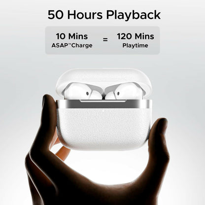 boAt Airdopes 111v2, Leather Finish, Bluetooth TWS in Ear Earbuds Wireless Earphones with mic ((Ivory White)