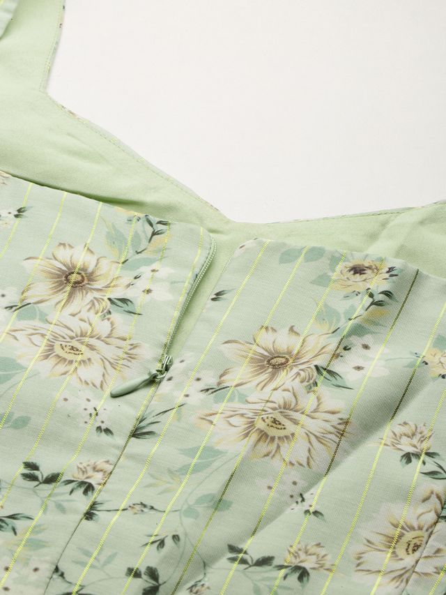Bollywood Vogue Ready To Wear Green Muslin Ruched Maxi Dress