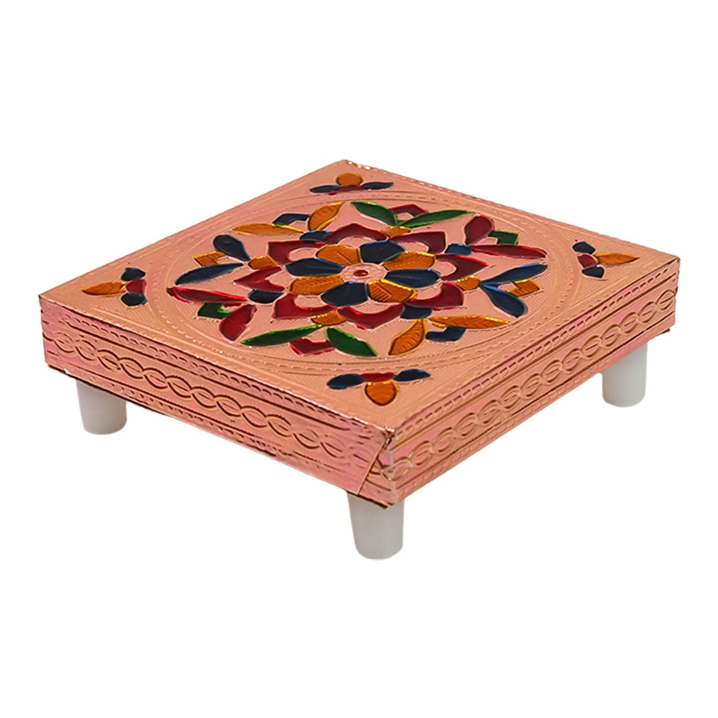 Multicolour Wooden Puja Bajot – Meenakari Chowki for Decor