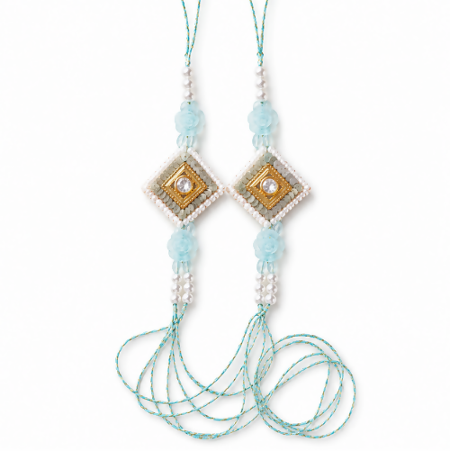 Handcrafted Multicolor Square Kundan & Pearl Beaded Rakhi Set for Brother - Set of 2 (Multi Colour)