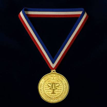 Gold Metal Medal With Tricolor Ribbon (1 Pc)