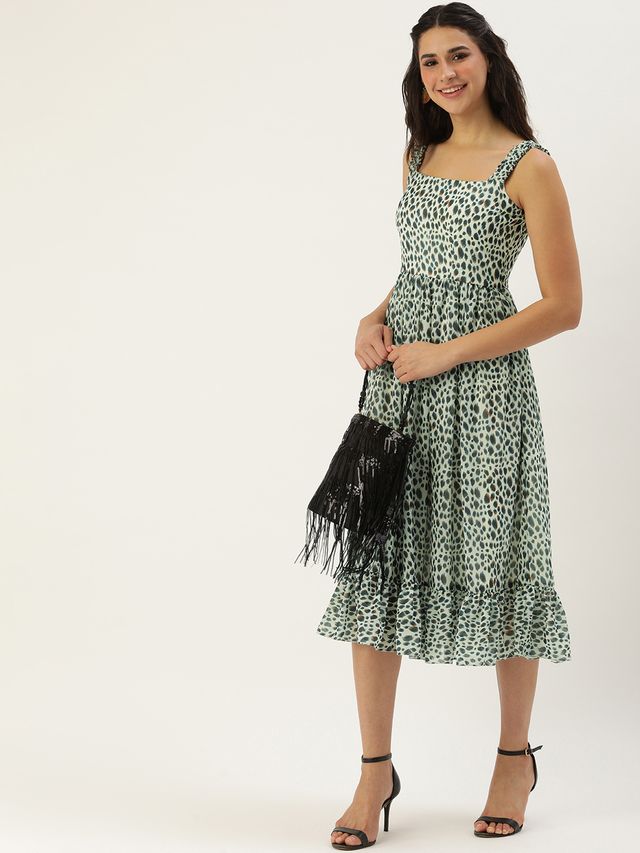 Bollywood Vogue Ready To Wear Cream Digital Printed Georgette Flared Dress