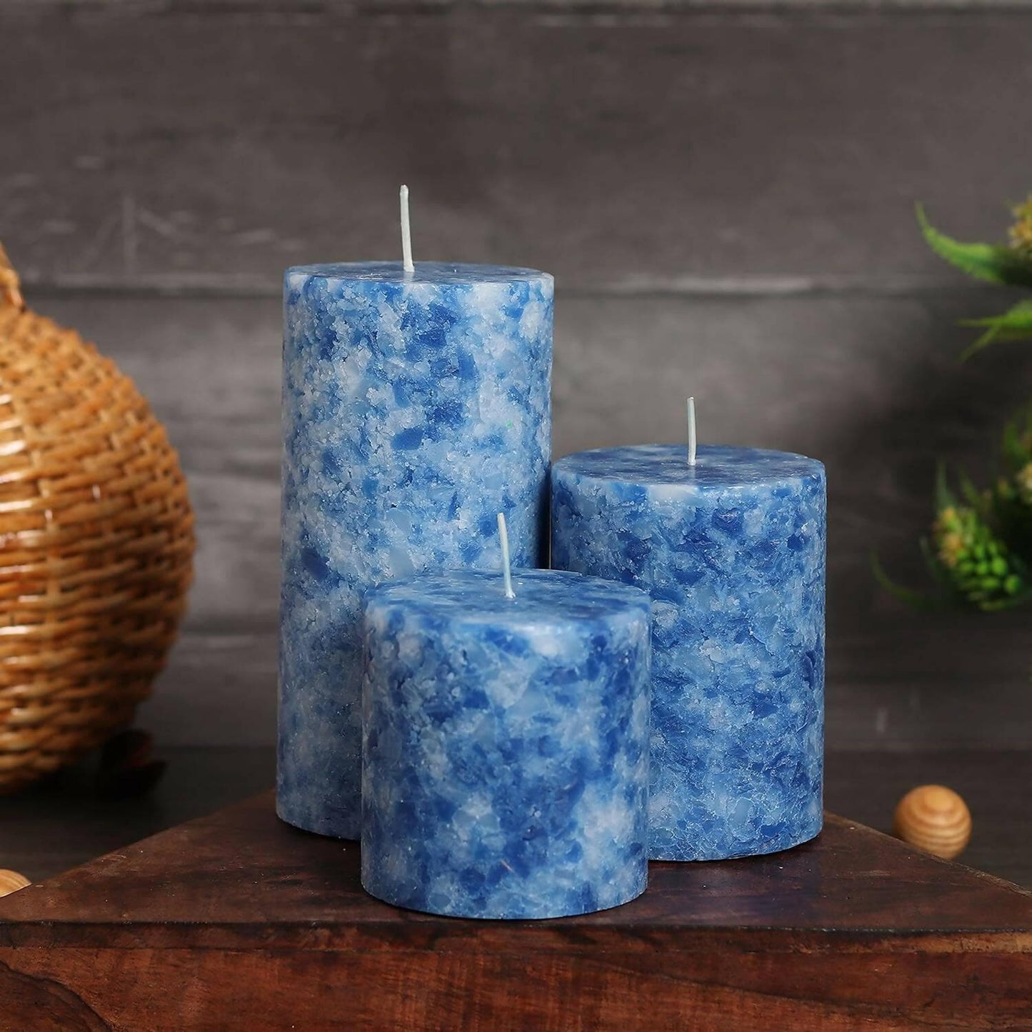 PROSPERRO LUMO by Parkash Candles PARRAFIN Wax Pillar Candle Blue and White, 3X3, 3X4, 3x6 inches (Set of 3) - HalfPe