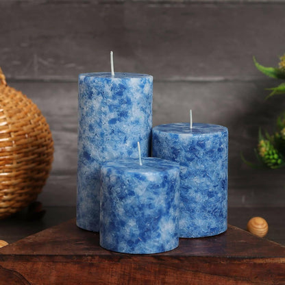 PROSPERRO LUMO by Parkash Candles PARRAFIN Wax Pillar Candle Blue and White, 3X3, 3X4, 3x6 inches (Set of 3) - HalfPe