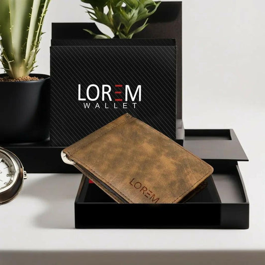 Lorem Brown Small Size Bi-Fold Faux Leather 5 ATM Card Slots Money Clip For Boys - HalfPe