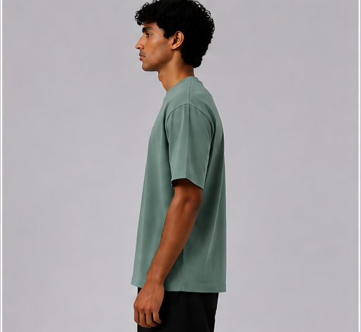 HUSTLE Men's Crew Neck Relaxed Fit T-Shirt – Jade Green(Relax fit)