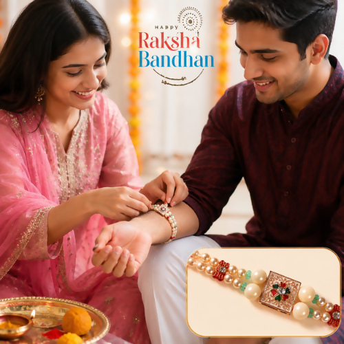 Pearl Beaded Designer Rakhi for Brother | Elegant Raksha Bandhan Rakhi Set(Pack of 2)