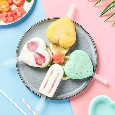 Premium Heart Shape Silicone Popsicle Mold Set 4 Pc