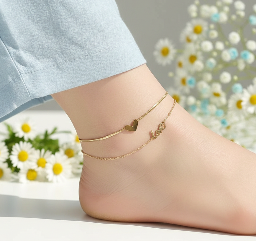 Jazz And Sizzle Gold Plated Heart & Love Stainless Steel Anklet for Valentines Gift