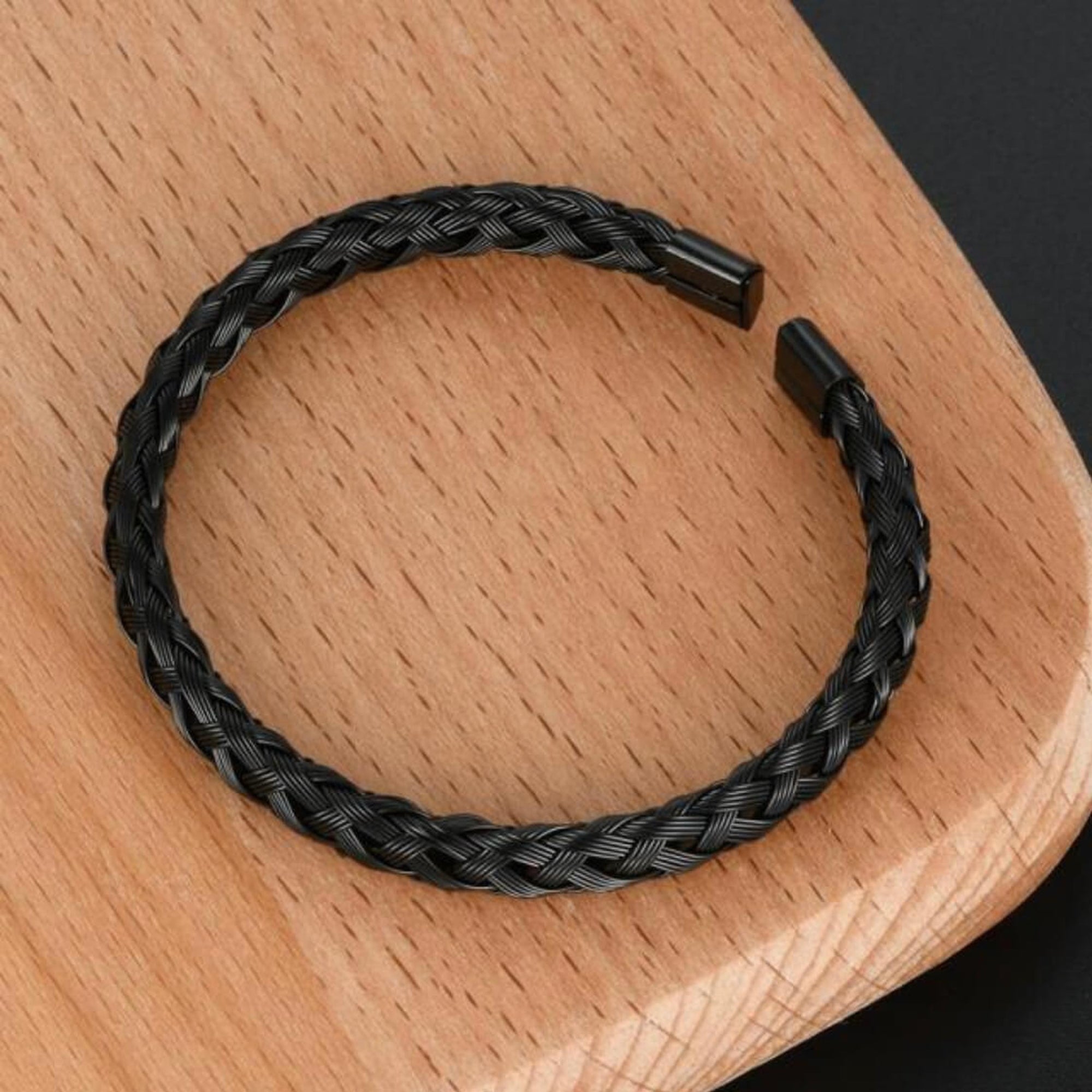 Jazz and Sizzle Men Black Plated Textured Cuff Bracelet