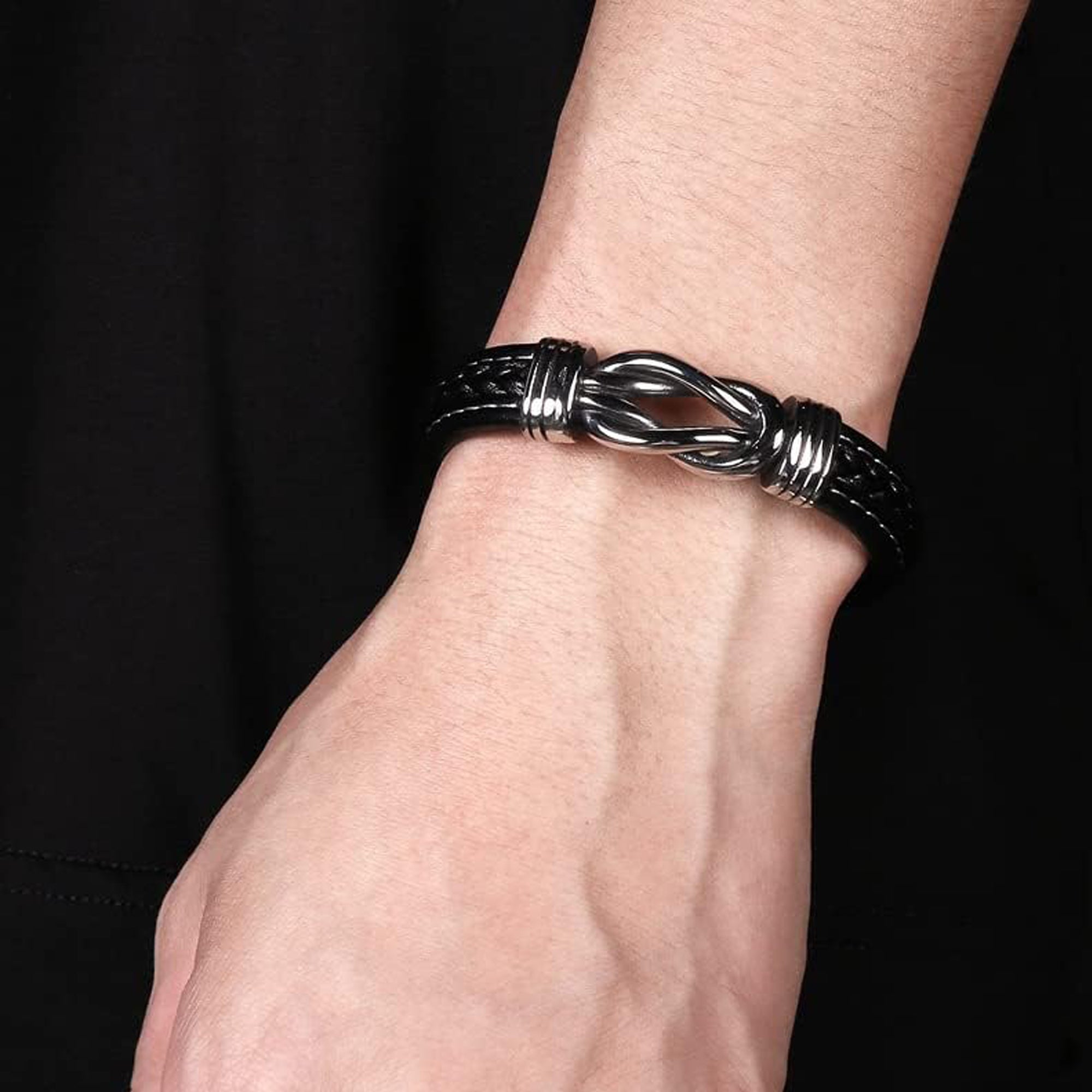 Jazz and Sizzle Men Black & Silver-Toned Wraparound Bracelet