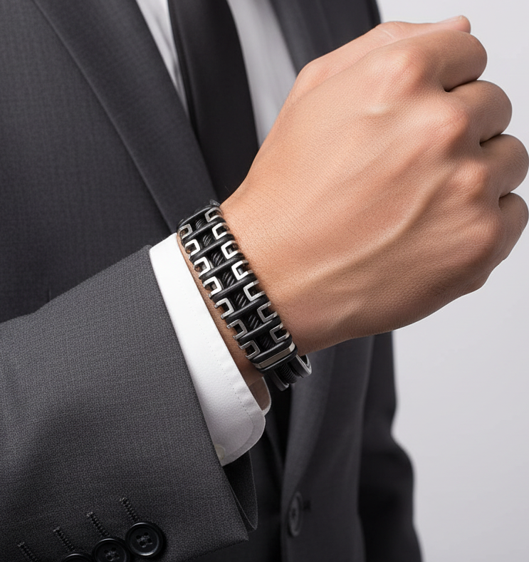 Jazz and Sizzle Men Silver-Plated Wraparound Bracelet