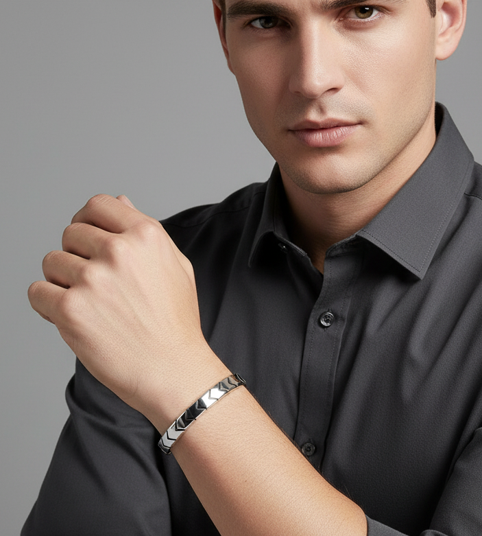 Jazz and Sizzle Men Silver-Plated Textured Cuff Bracelet