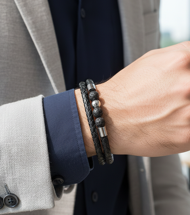 Jazz and Sizzle Men Leather Wraparound Bracelet