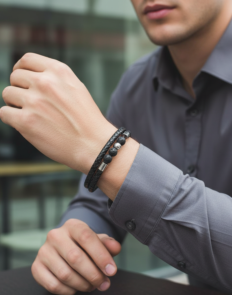 Jazz and Sizzle Men Leather Wraparound Bracelet