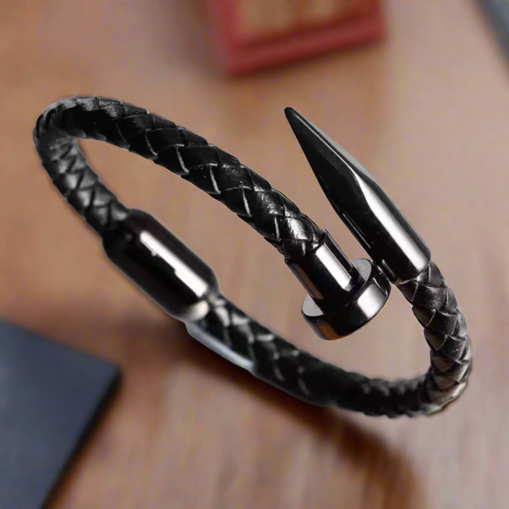 Jazz and Sizzle Men Black Leather Cuff Style Bracelet