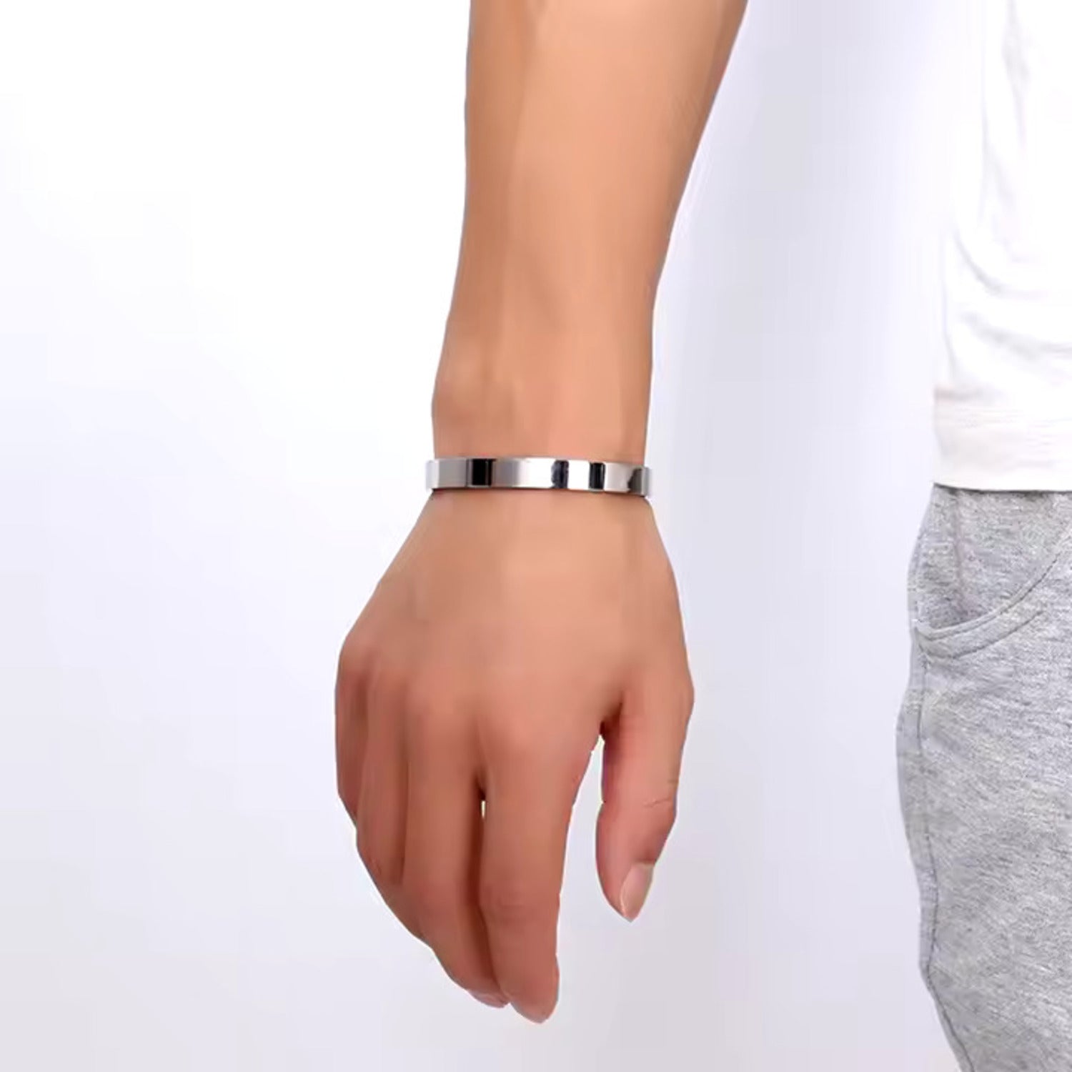 Jazz and Sizzle Men Silver-Plated Matt Finished Cuff Bracelet