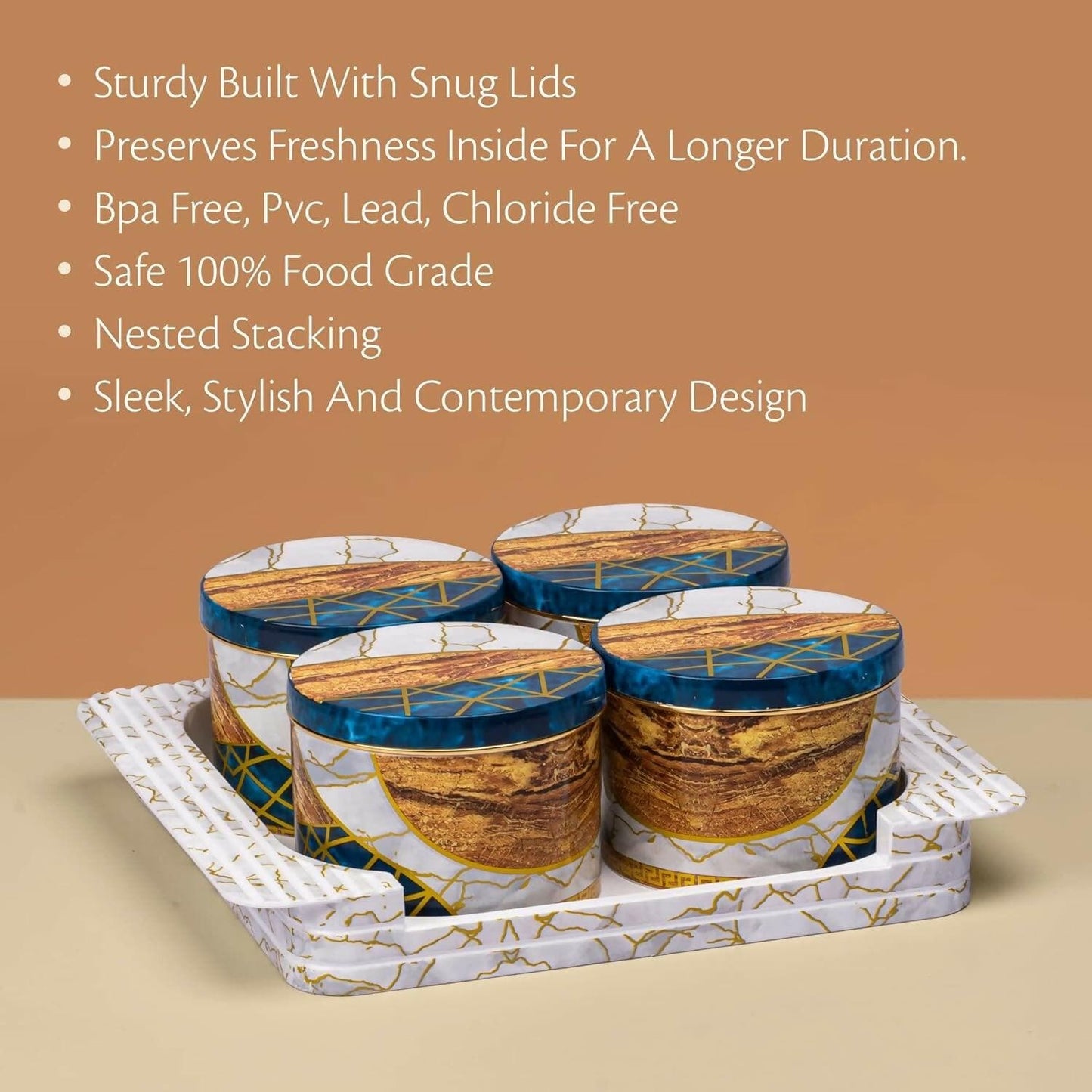 SELVEL Airtight Dry Fruit Container Tray Set with Lid (4 Pieces, Blue, polypropylene) - HalfPe