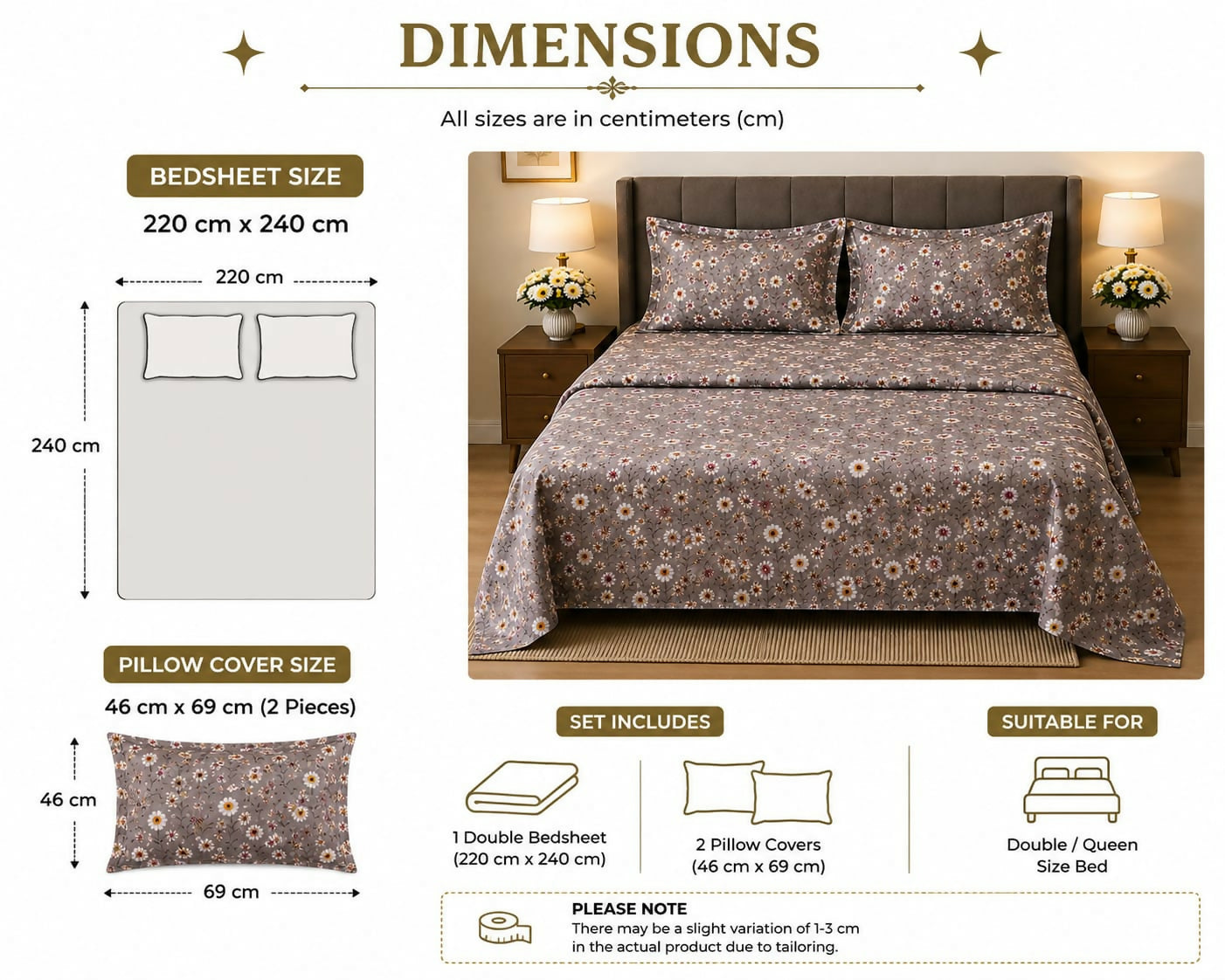 Dream Living Royal Floral Double Bedsheet Set – 220 × 240 cm