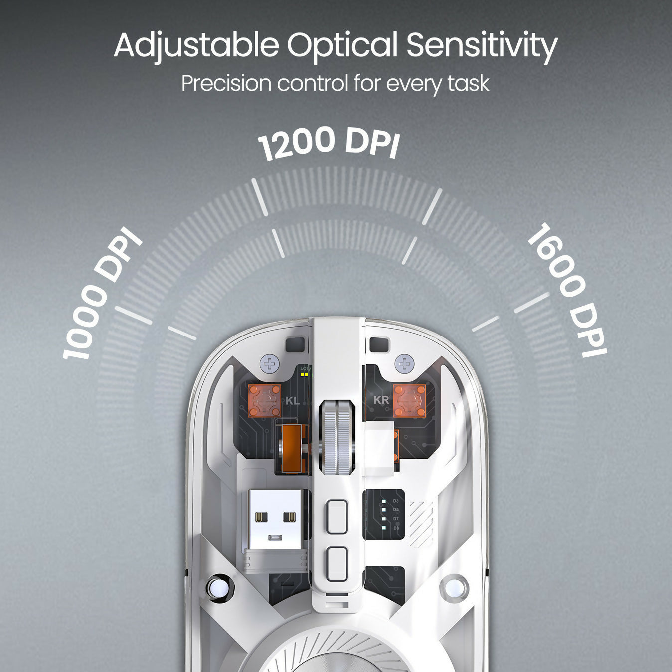 Portronics Toad 8 Ambidextrous Optical Mouse Transparent, Rechargeable, Silent (2.4GHz Wireless, Bluetooth, White)