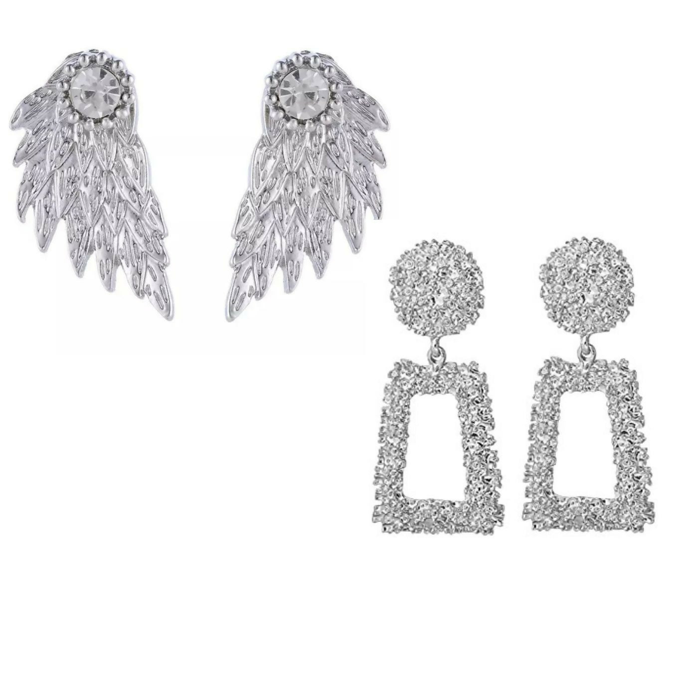 Heavenly Extravaganza: Angel Wing and Geometric Earrings Combo Set of 2