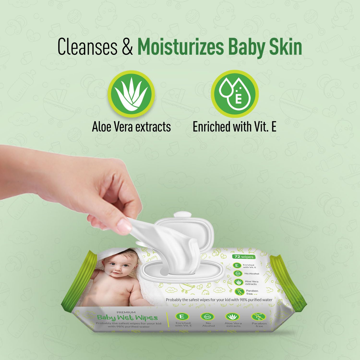 BodyGuard Premium Paraben Free Baby Wet Wipes with Aloe Vera - 72 Wipes (1 Pack, 72 each)