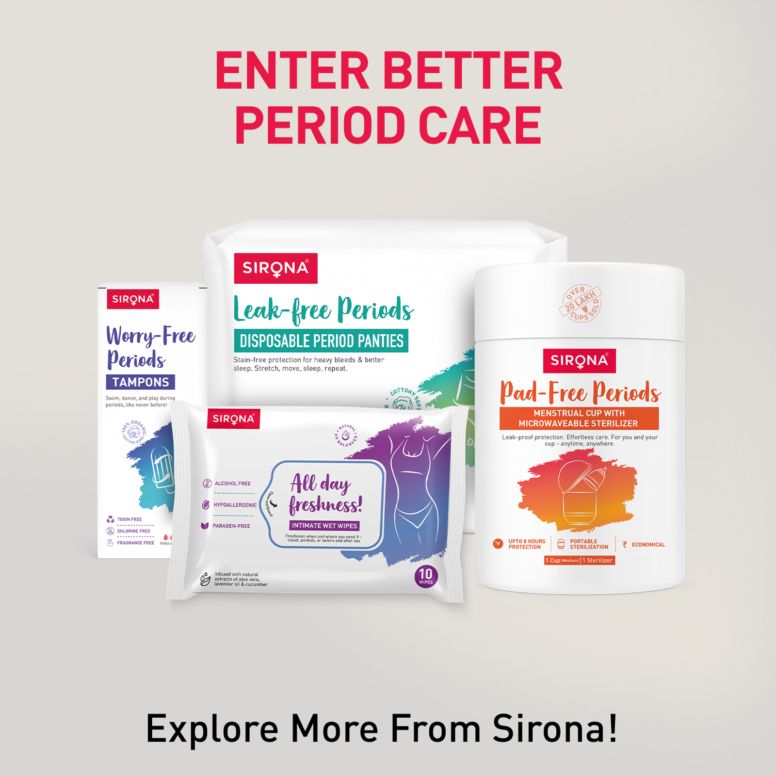 Sirona Comfort+ Sanitary Pads| XL Size | Rash-Free Cottony Soft Comfort | 8 Hours Protection | Pack of 12