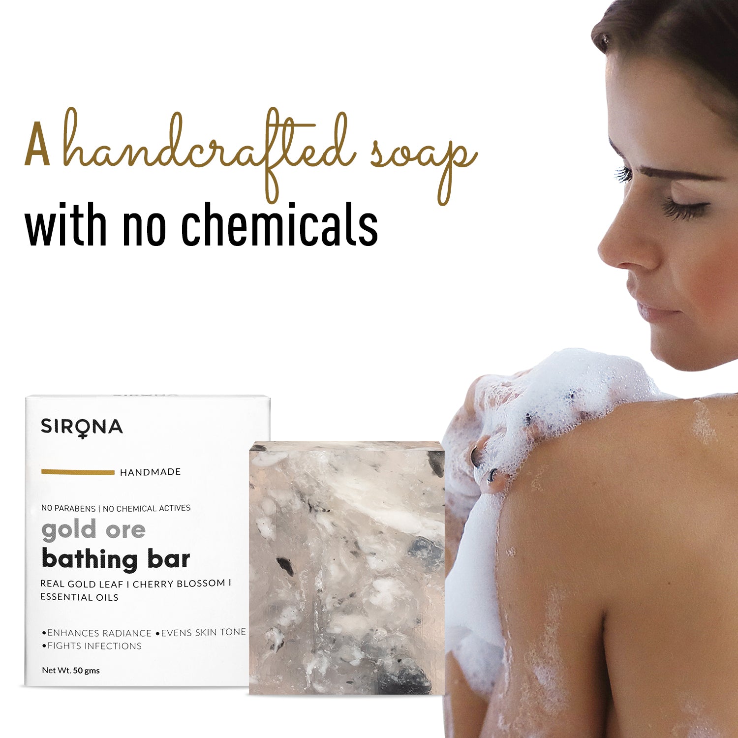 Sirona Handmade Gold Ore Bath Soap Bar | Made with Real Gemstone Corundum? NO Chemicals  50 gm