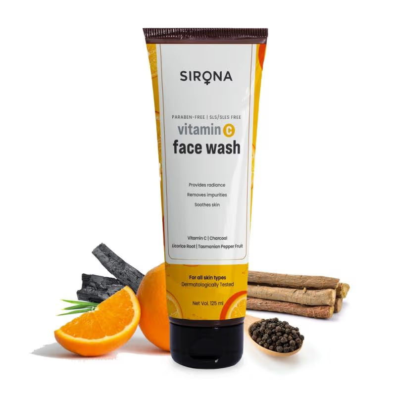 Sirona Vitamin C Face Wash for Men & Women 125 ml with Charcoal Licorice Root & Tasmanian Pepper Fruit