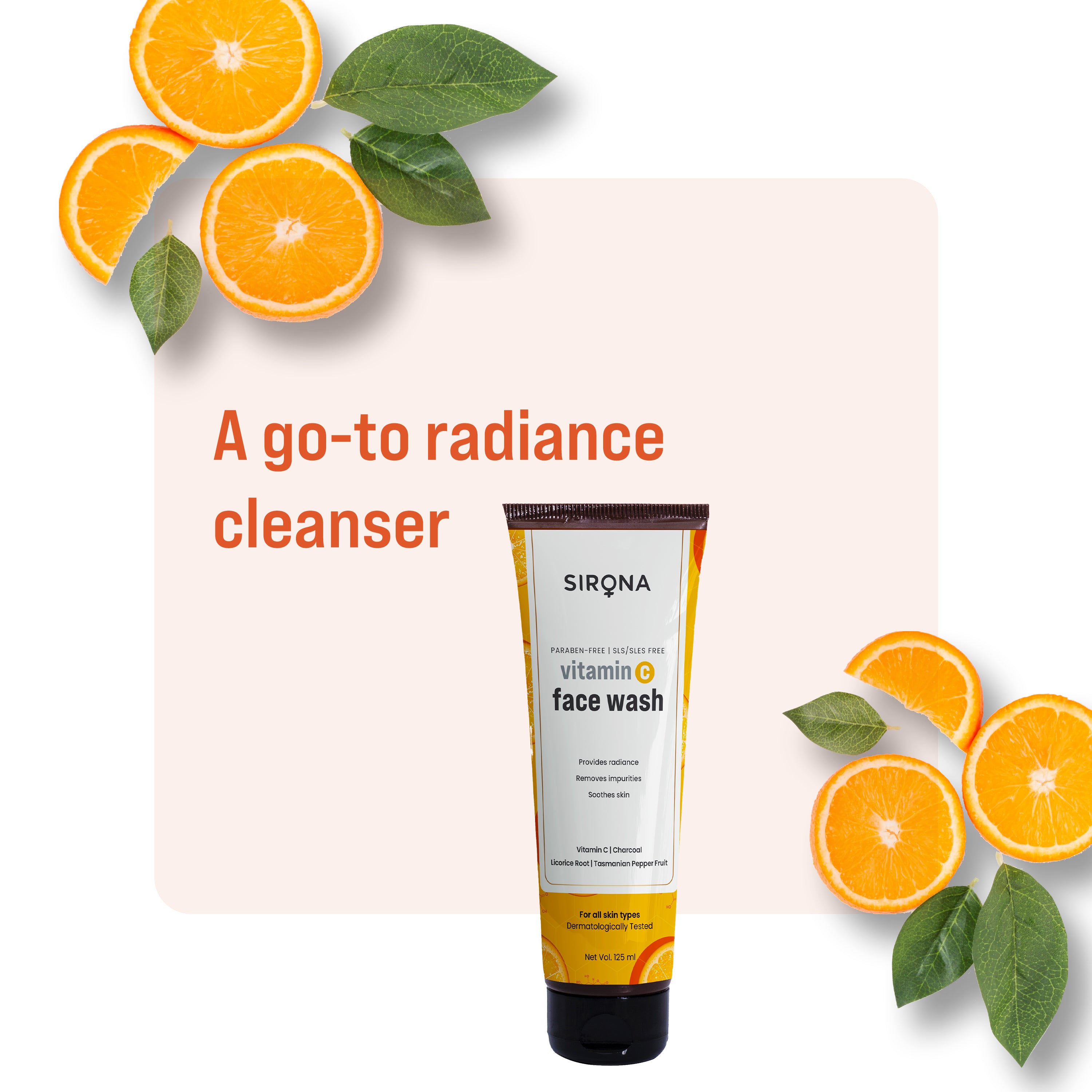 Sirona Vitamin C Face Wash for Men & Women 125 ml with Charcoal Licorice Root & Tasmanian Pepper Fruit