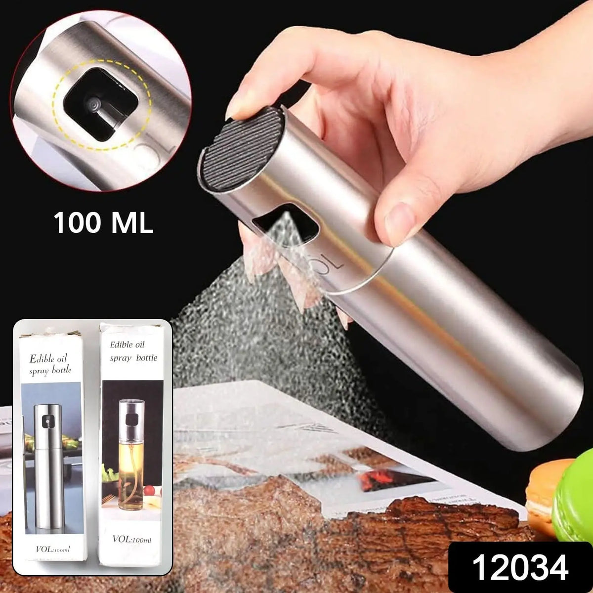Food Grade Stainless Steel & Glass Oil Spray Bottle – 100ml for Dosa & Cooking HP DD