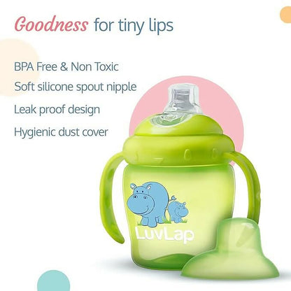 LUVLAP HIPPO SIPPER / SIPPY CUP 225ML ANTI-SPILL DESIGN WITH SOFT SILICONE SPOUT 6M+ Green