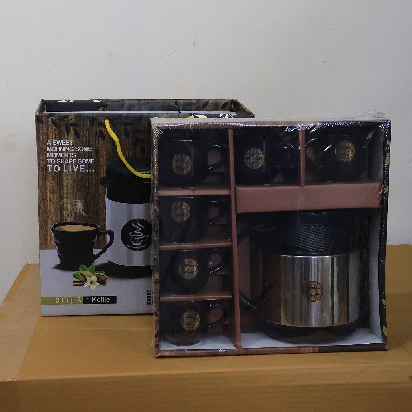 Premium Hot Express Tea and Coffee Set with Thermos Flask and 6 Ceramic Cups(1 Set)