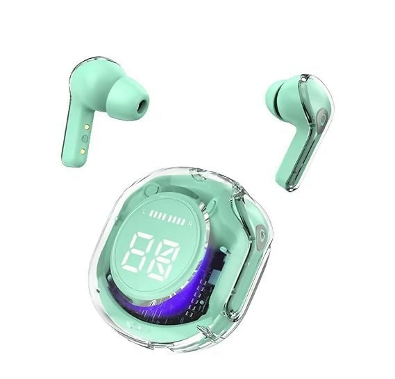 Ultrapods True Wireless Earbuds With Display Transparent Design, Bluetooth 5.3 Water Green