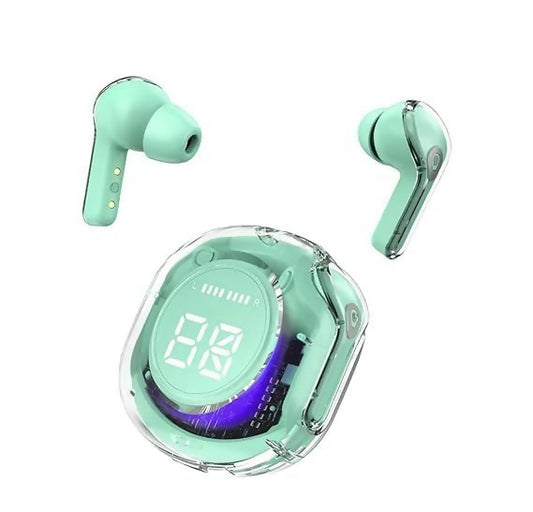 Ultrapods True Wireless Earbuds With Display Transparent Design, Bluetooth 5.3 Water Green