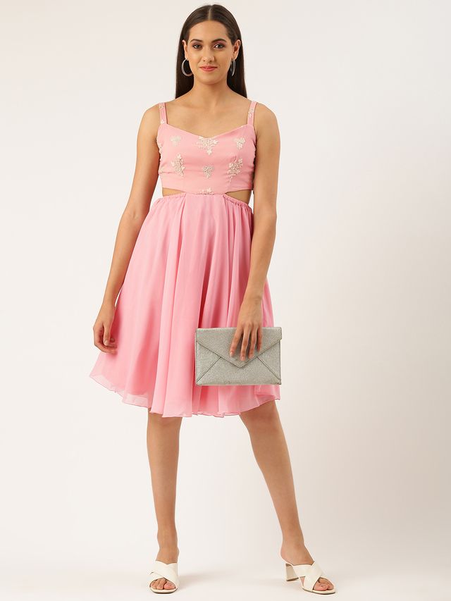 Bollywood Vogue Ready To Wear Pink Embroidered Mini Dress