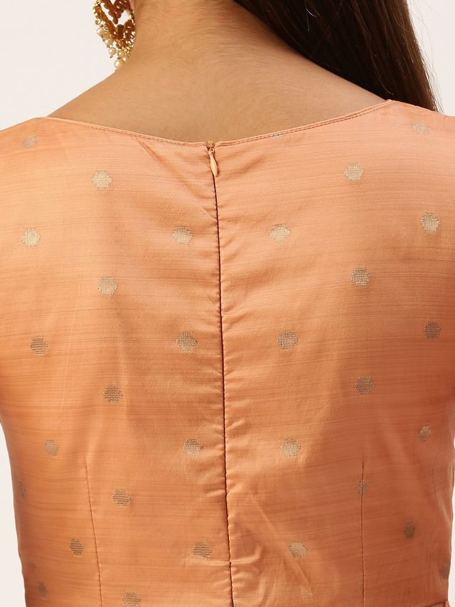 Bollywood Vogue Ready To Wear Peach Art Silk Jacquard Floor Length Gown