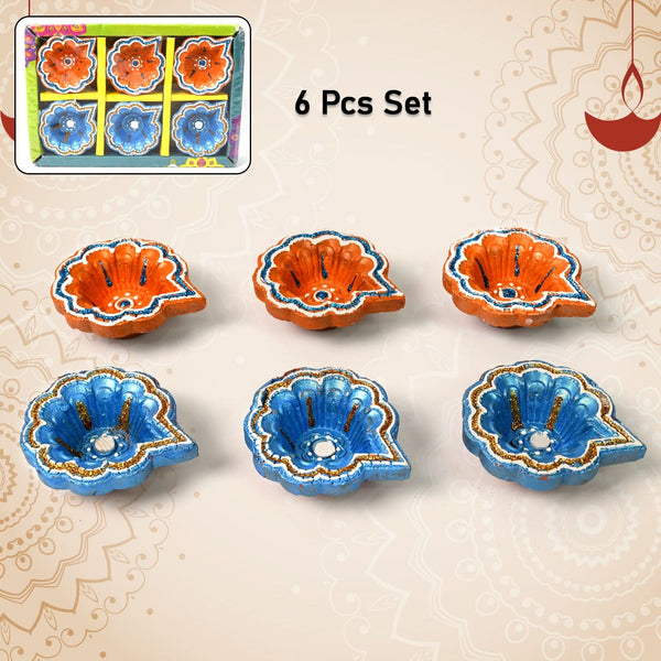 Handmade Decorative Diya Set – 6pcs Traditional Clay Oil Lamps for Diwali, Pooja & Festive Decor