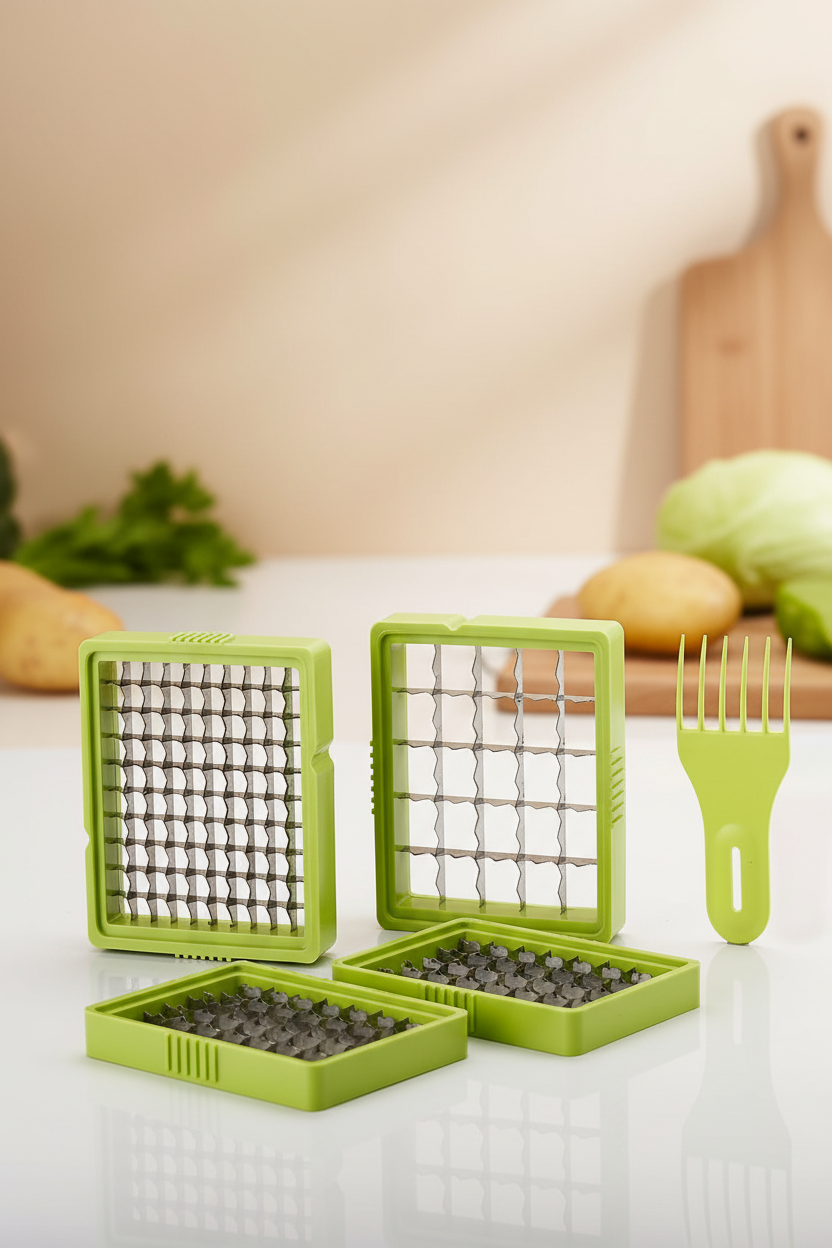 2 In 1 Potato Chipser Slicer French Fries Maker Finger Chips Plastic Two Blades Finger Chips Cutter For Kitchen Accessoryvegetable Fruit Slicer (1 Pc) HalfPe - DDW