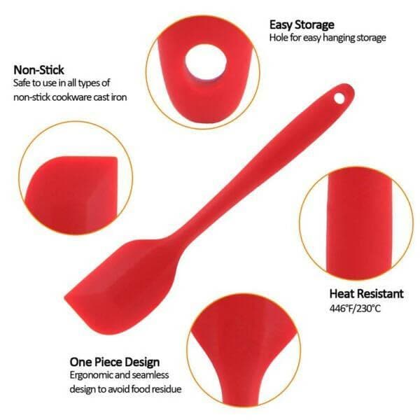 P-Plus International Silicone Non-Stick Heat Resistant Kitchen Utensil| Spatula Spoon (RED - Pack of 2 - Big + Small ) - HalfPe