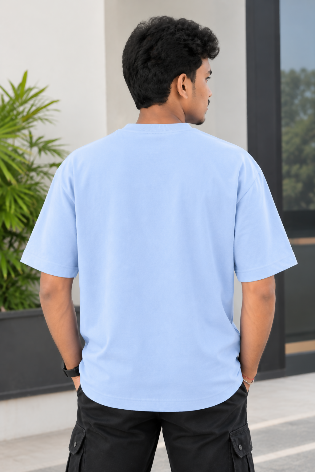 Men's Hustle Essentials Oversized Light Sky Blue T-Shirt | Relaxed Fit Casual Tee