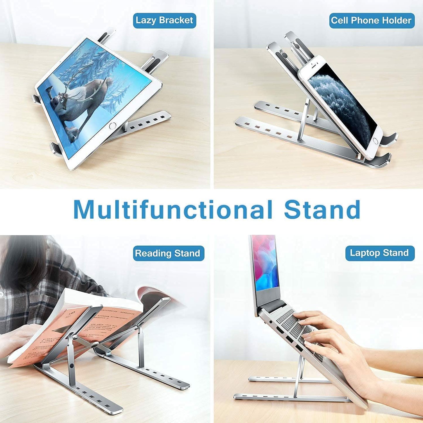 Adjustable Metal Laptop Stand – Portable Riser for Desk, Tablet & Phone