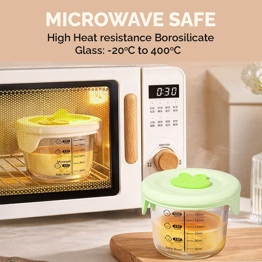 Rioware Smart Lock Glass Food Storage Containers Set of 2 (180ml Each) | Borosilicate Glass | Airtight & Leak-Proof Lid | Microwave, Freezer & Dishwasher Safe | Baby Food Storage Bowl with Measurement