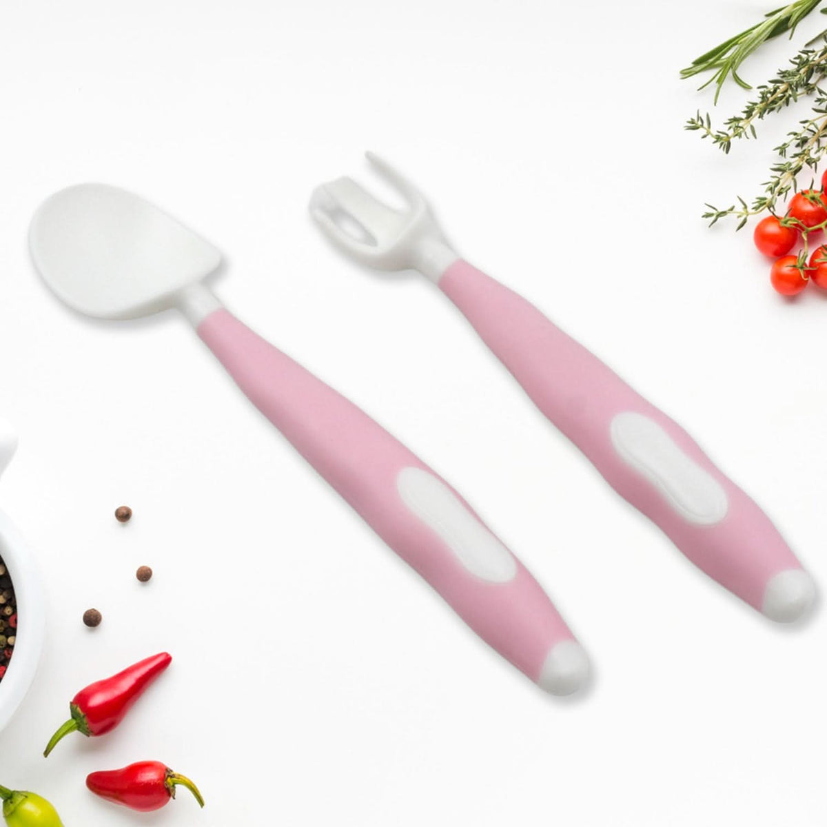 Silicone Bendable Baby Spoon & Fork Set (2 Pc) – Toddler Self-Feeding Utensils with Travel Case HP DD