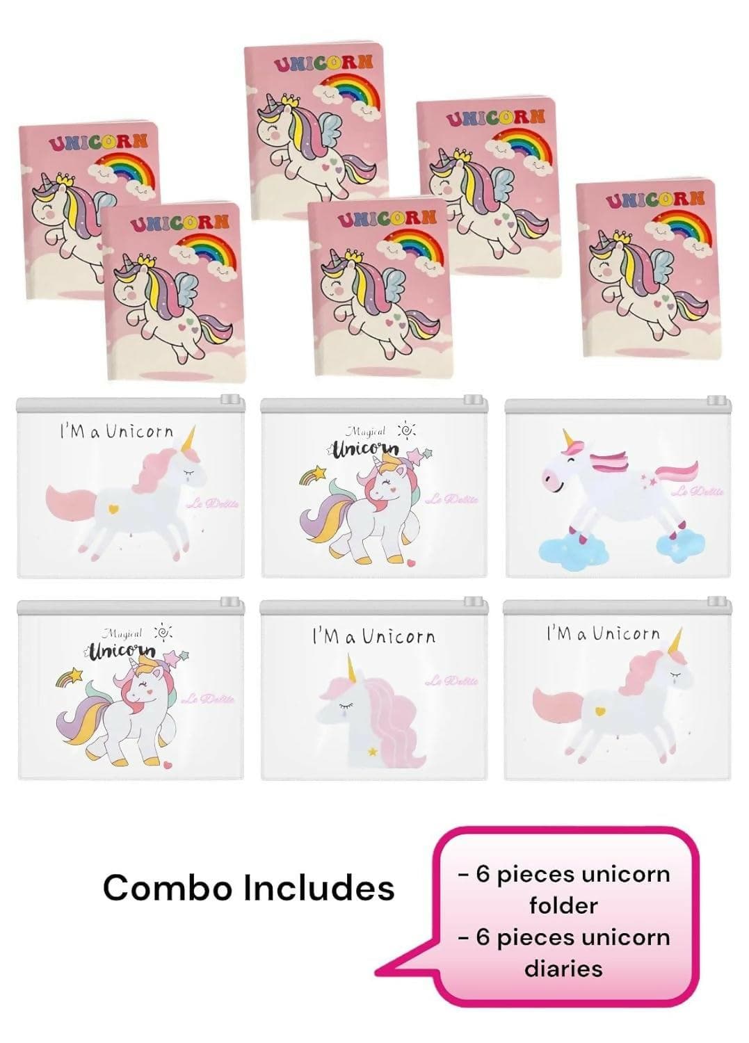 Unicorn Folder Pouch (6 Pieces) With (6 Unicorn Diary) - HalfPe