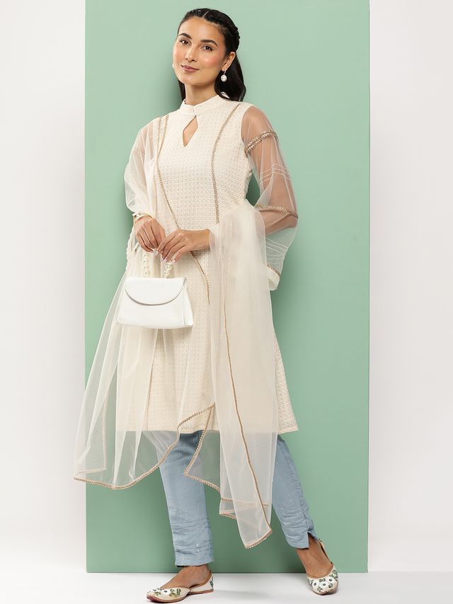 Bollywood Vogue Ready To Wear Grey N White Sequin Embroidered Straight Pant Suit
